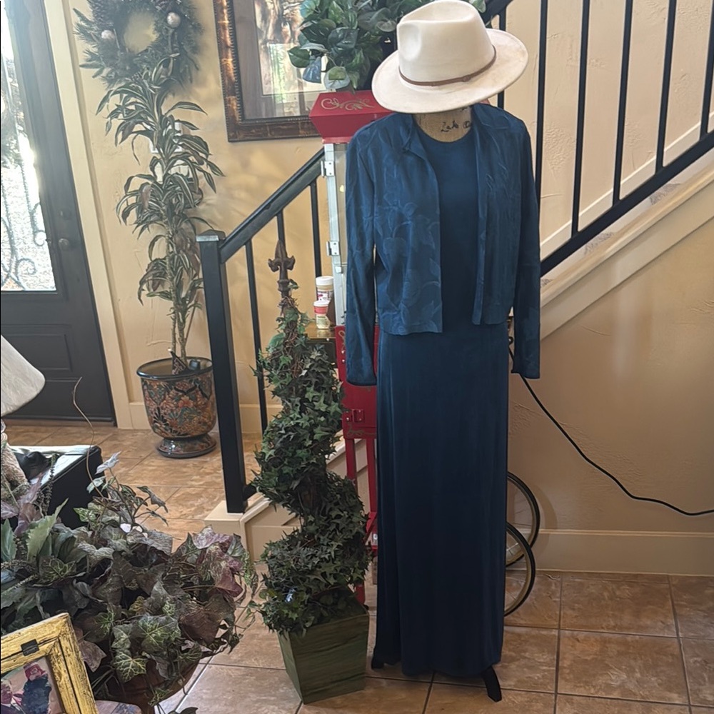 Blue Pleated Tiered Maxi Gown for Wedding